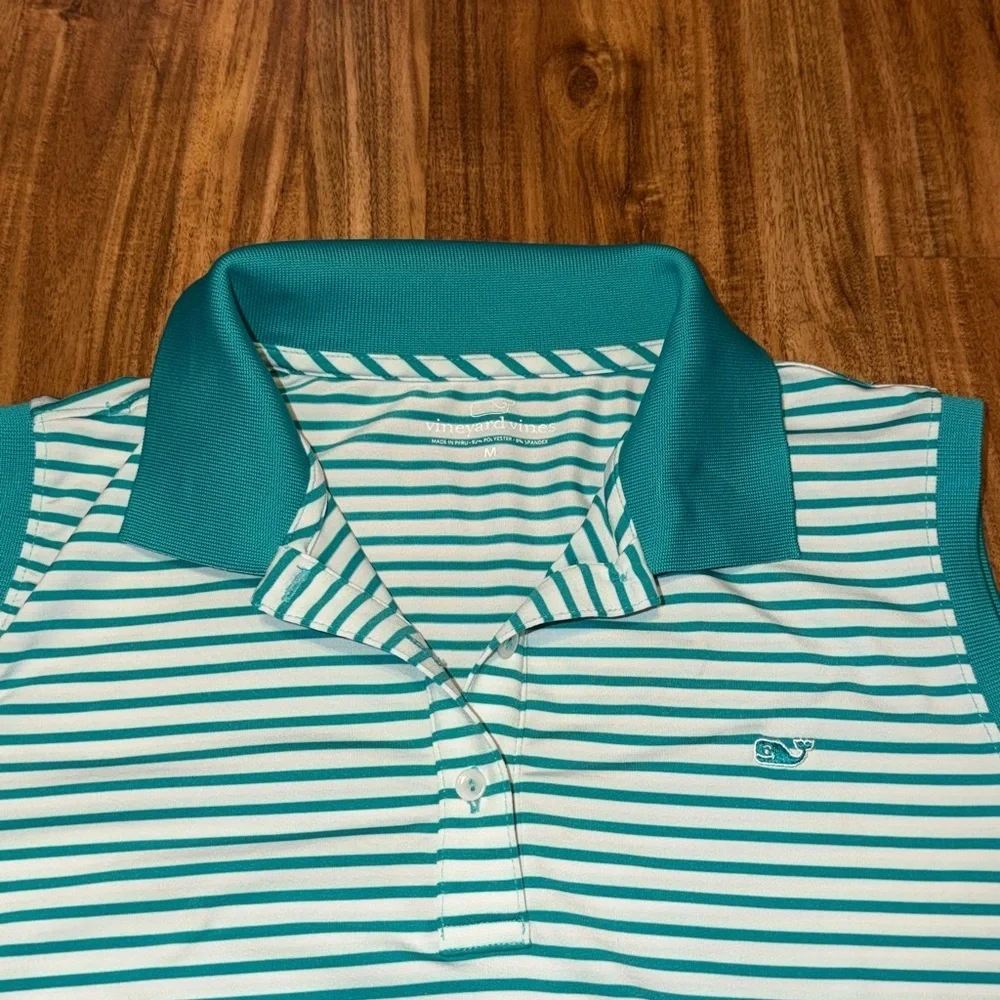 Vineyard Vines womens medium tank top golf polo Teal White stripe performance